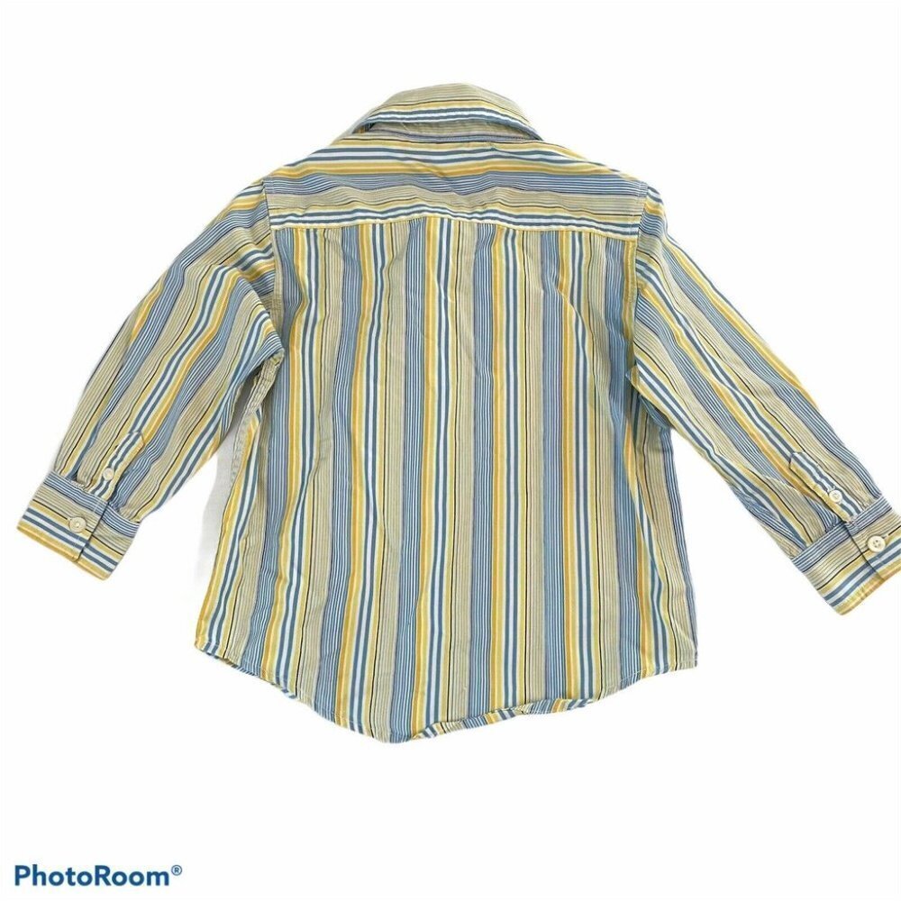 Gap Baby Button Down Shirt 4 Years Blue Yellow Stripes Casual Holiday Cotton - Picture 3 of 5